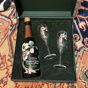 Perrier Jouet champagne glasses and bottle